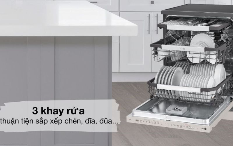  3 khay rửa rộng rãi thuận tiện sắp xếp chén dĩa, đũa muỗng