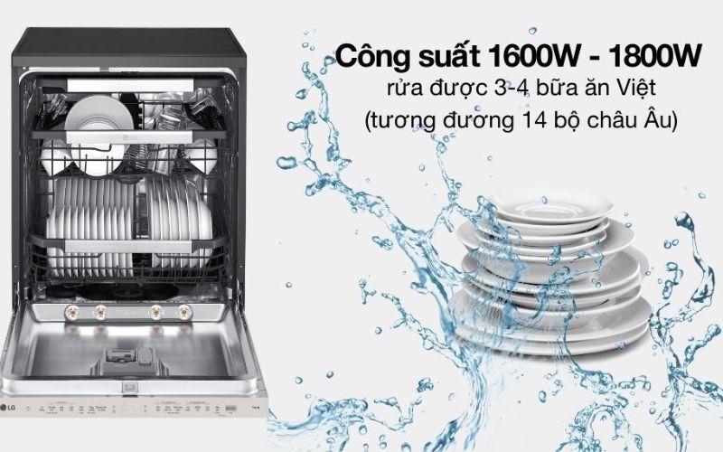 Công suất 1600W - 1800W rửa sạch số lượng lớn chén bát cho 3 - 4 bữa ăn Việt Công suất 1600W - 1800W rửa sạch số lượng lớn chén bát cho 3 - 4 bữa ăn Việt