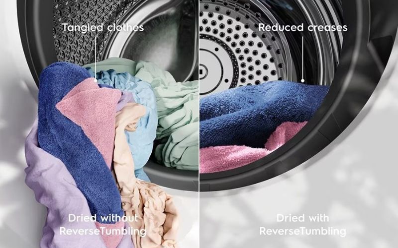 Công nghệ sấy đảo chiều ReverseTumbling chống xoăn rối, giảm nếp nhăn Công nghệ sấy đảo chiều ReverseTumbling chống xoăn rối, giảm nếp nhăn
