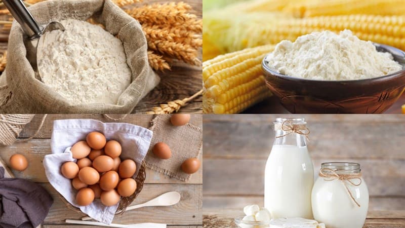 Nguyên liệu để làm bánh bông lan bằng nồi cơm điện Nguyên liệu cần chuẩn bị