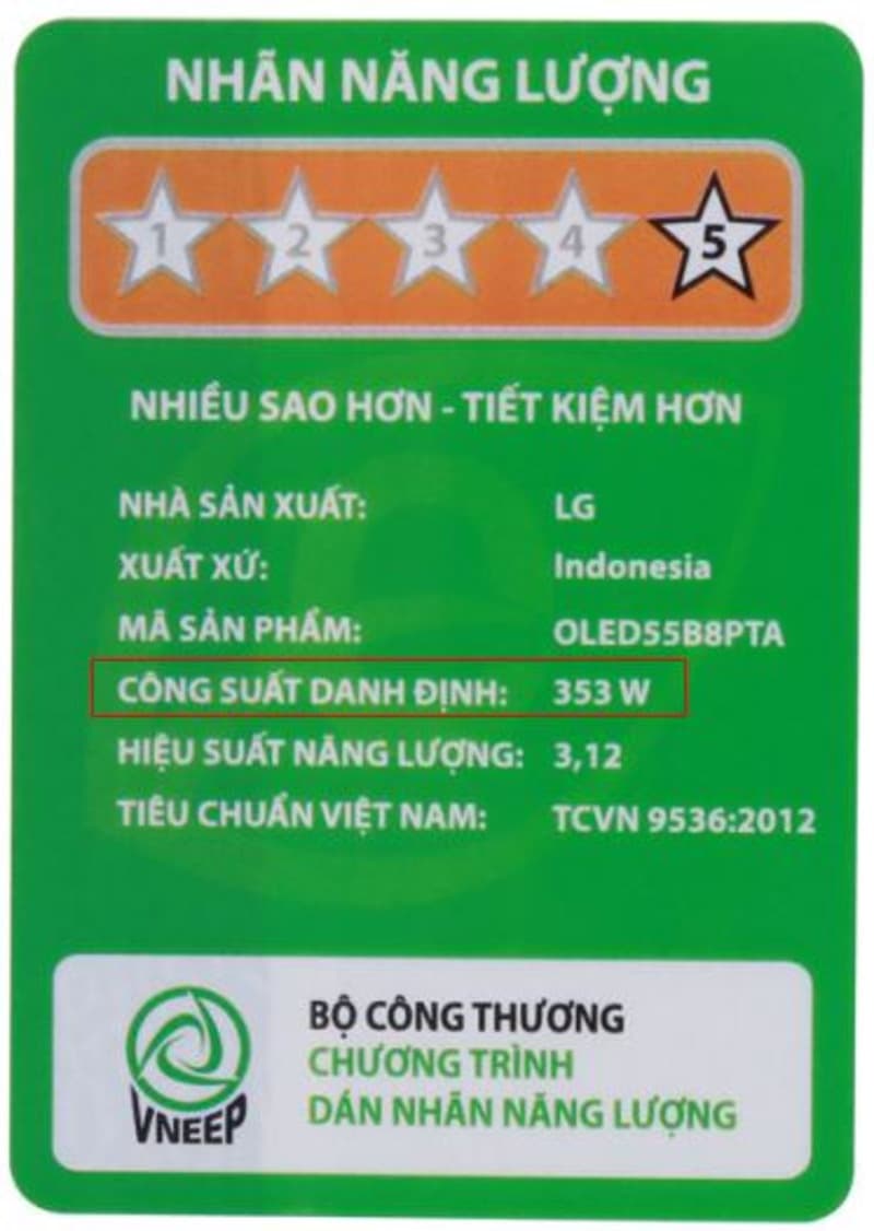 Nhãn dán năng lượng công suất Tivi LG  Nhãn dán năng lượng công suất Tivi LG