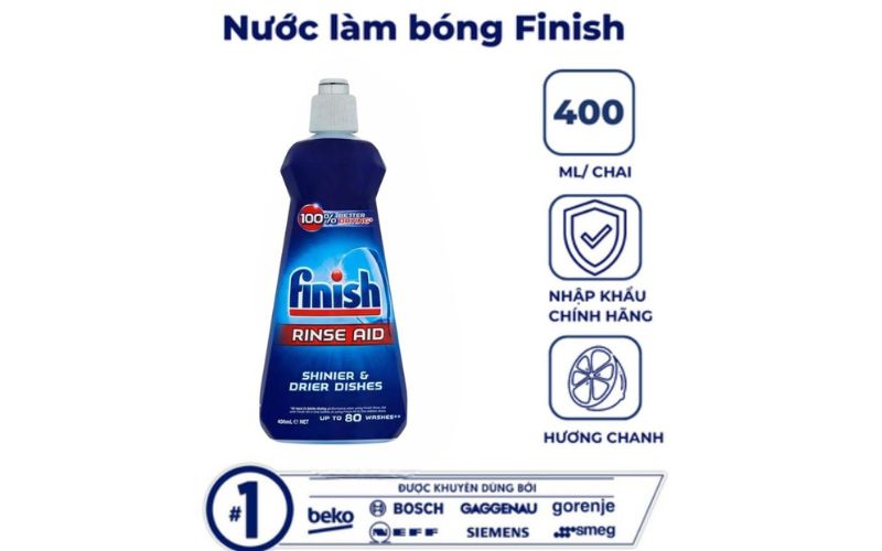 Nước làm bóng Finish hỗ trợ rửa chuyên biệt cho nhiều dòng máy rửa bát Nước làm bóng Finish hỗ trợ rửa chuyên biệt cho nhiều dòng máy rửa bát