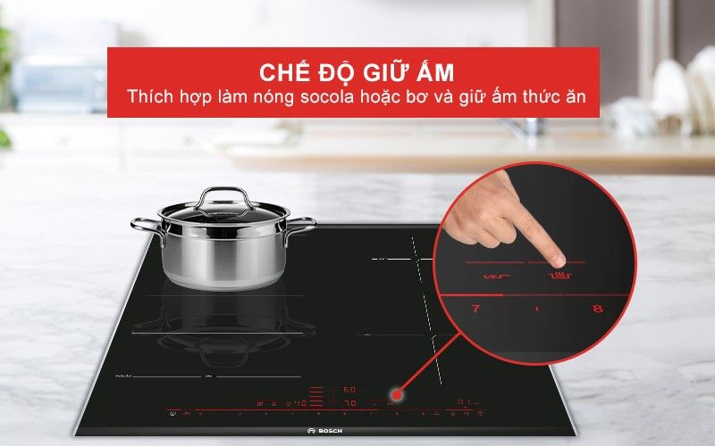 Giữ nhiệt độ ổn định cho thức ăn nhờ tính năng giữ ấm trên bếp từ Bosch PID675DC1E     Giữ nhiệt độ ổn định cho thức ăn nhờ tính năng giữ ấm trên bếp từ Bosch PID675DC1E