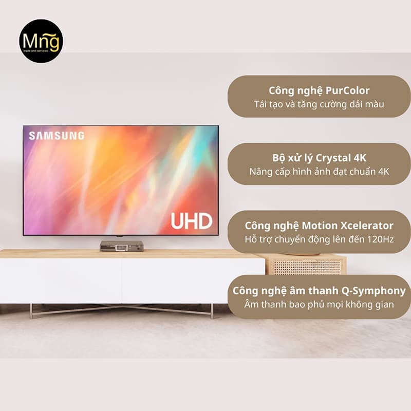Smart Tivi Samsung 4K 50 inch UA50AU7002 phù hợp lắp đặt ở những không gian có diện tích từ 15 đến 25 mét vuông