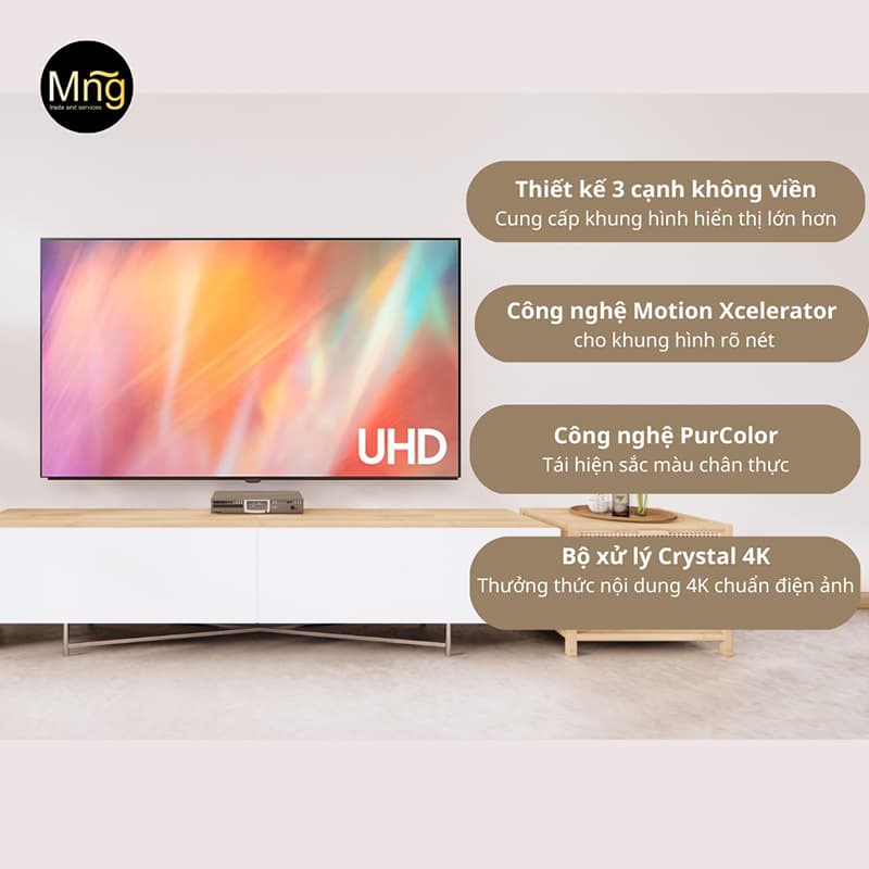 Smart Tivi UA43AU7000KXXV có phong cách tinh giản Smart Tivi UA43AU7000KXXV được thiết kế theo phong cách tinh giản