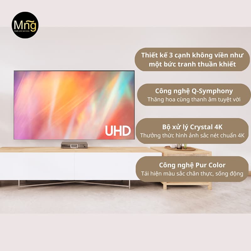 UA55AU7000KXXV sở hữu thiết kế AirSlim thanh mảnh với cạnh viền cực kỳ mỏng
