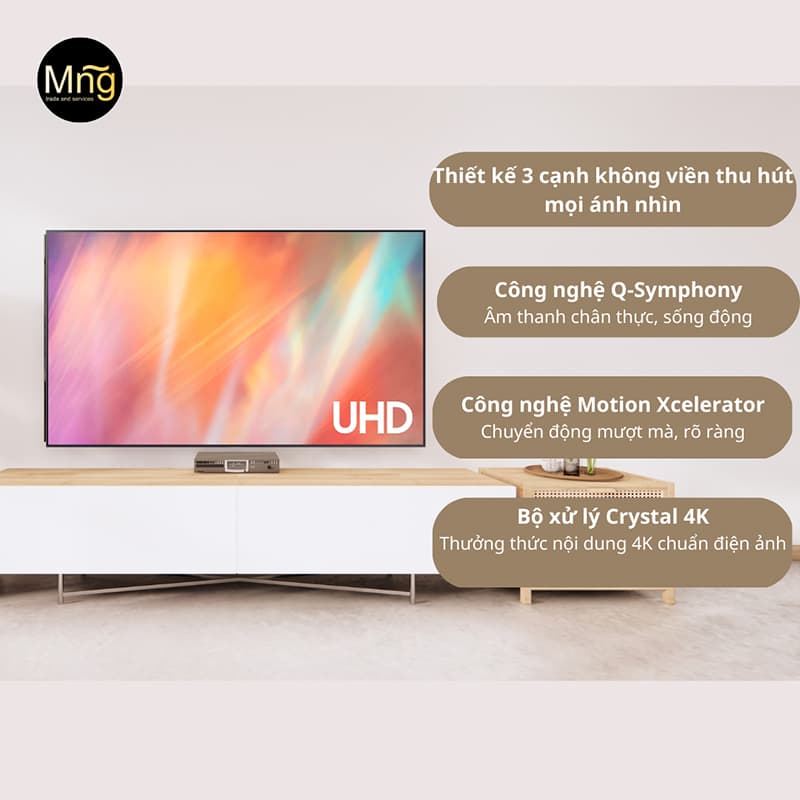 Smart Tivi UA50AU7000KXXV thu hút mọi ánh nhìn với thiết kế cạnh không viền tinh xảo Smart Tivi UA50AU7000KXXV làm nổi bật không gian với thiết kế cạnh không viền tinh xảo