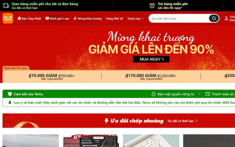 Bước 1: Mở trình duyệt web trên máy tính hoặc điện thoại của bạn và vào trang chủ của Temu. Bước 1: Mở trình duyệt web trên máy tính hoặc điện thoại của bạn và vào trang chủ của Temu.