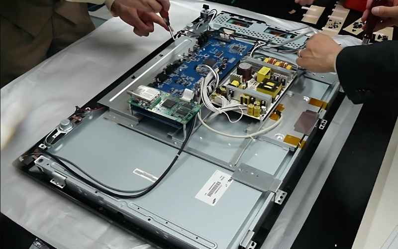 Bước 4: Tháo khung viền tivi và lau/sấy khô nước bị đọng lại Bước 4: Tháo khung viền tivi và lau/sấy khô nước bị đọng lại