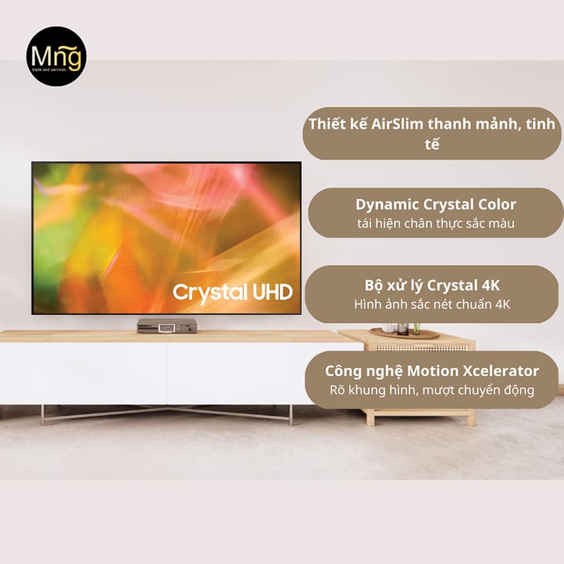 Tivi Samsung Crystal UHD 4K 43 inch UA43AU8000KXXV tạo nên tổng thể liền mạch với không gian Tivi Samsung Crystal UHD 4K 43 inch UA43AU8000KXXV có thiết kế AirSlim thanh mảnh