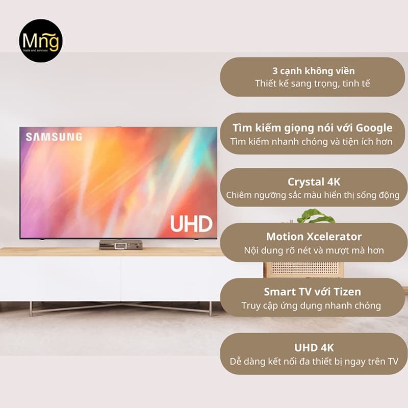 Tivi Samsung Smart UHD 4K 43 inch UA43AU7700KXXV có khả năng kết nối đa thiết bị Tivi Samsung Smart UHD 4K 43 inch UA43AU7700KXXV có thiết kế màn hình siêu mỏng