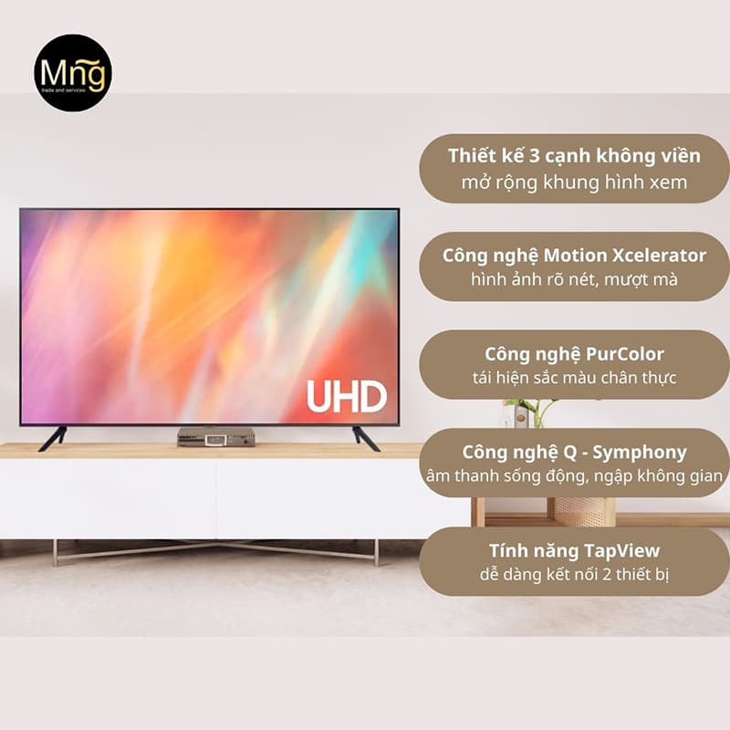 Tivi Samsung Smart UHD 4K 50 inch UA50AU7700KXXV kiến tạo không gian giải trí hiện đại, sang trọng
