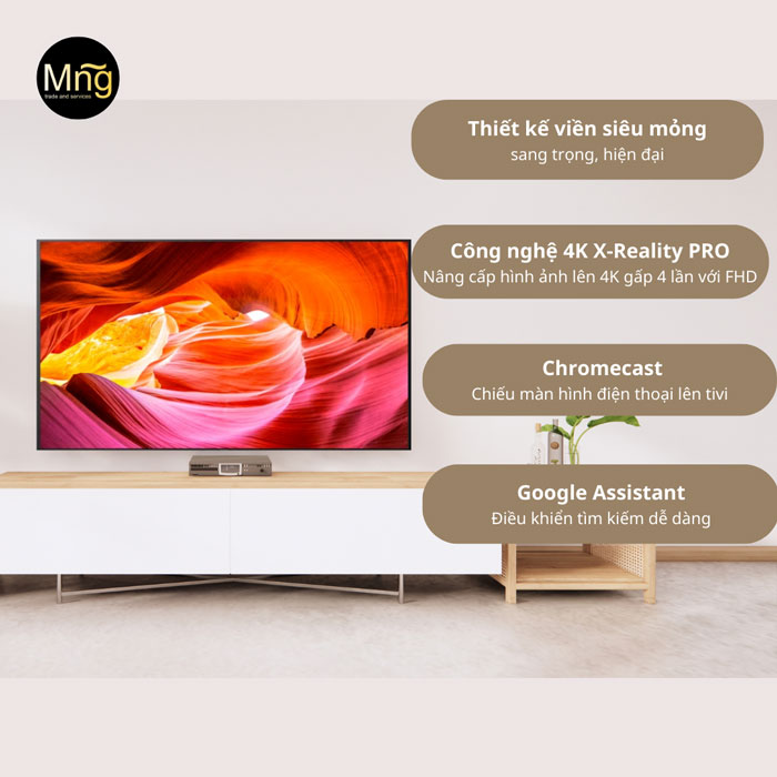 Google Tivi Sony 4K 50 inch KD-50X75K sở hữu hệ điều hành Android Tivi thông minh, thân thiện với người dùng