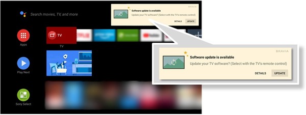 Tivi Sony sẽ gợi ý phiên bản cập nhật cho bạn mỗi khi hệ thống được nâng cấp