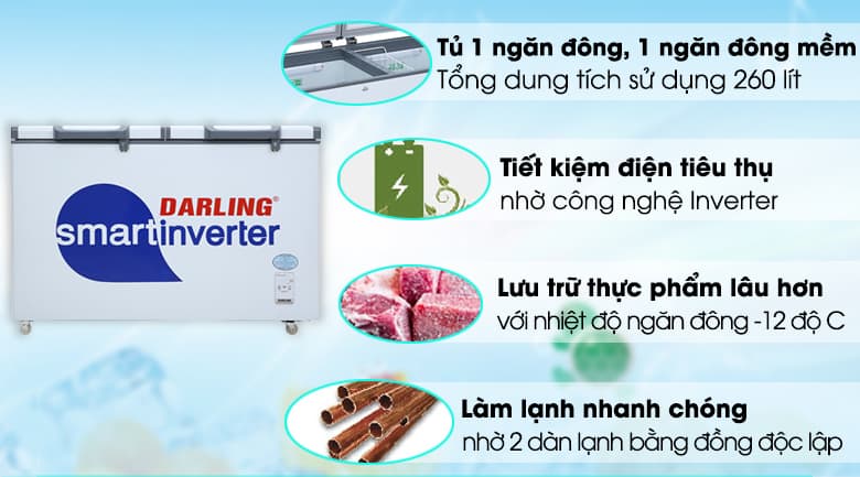 Tủ đông Darling 2 ngăn Inverter 370 lít DMF-3699 WSI Tủ đông Darling 2 ngăn Inverter 370 lít DMF-3699 WSI