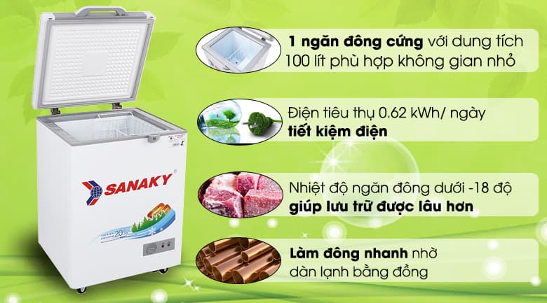 Tủ đông Sanaky 100 Lít 1 ngăn 1 cánh VH-1599HYK