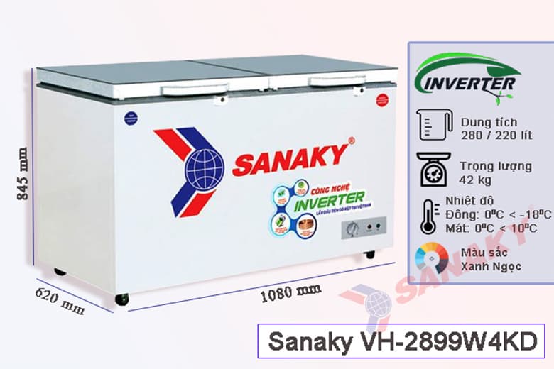 Tủ đông Sanaky 280 Lít 2 ngăn 2 cánh Inverter VH-2899W4KD Tủ đông Sanaky 280 Lít 2 ngăn 2 cánh Inverter VH-2899W4KD