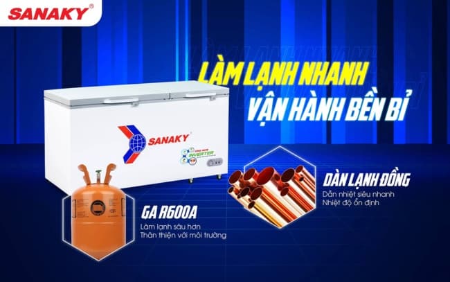 Dàn lạnh bằng đồng nguyên chất dẫn nhiệt tốt, làm lạnh nhanh, tiết kiệm điện