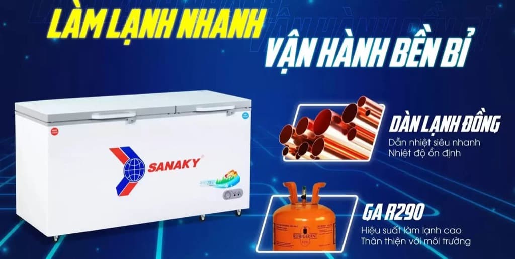  Dàn lạnh đồng nguyên chất làm lạnh nhanh, vận hành bền bỉ