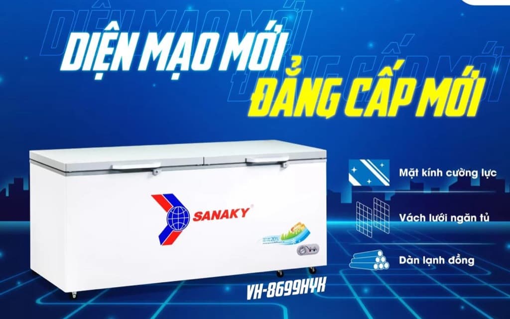 Chiếc tủ đông hiện đại, mặt kính cường lực sang trọng tô điểm cho mọi không gian