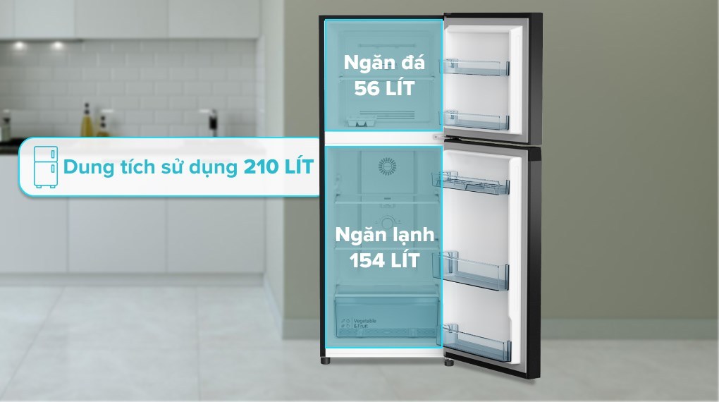 Tổng dung tích 210 lít trữ lạnh đa dạng nhiều loại thực phẩm