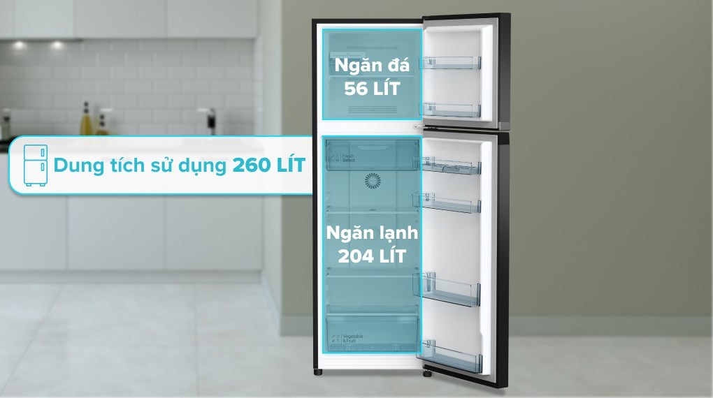 Tổng dung tích 260 lít trữ thực phẩm cho mọi gia đình