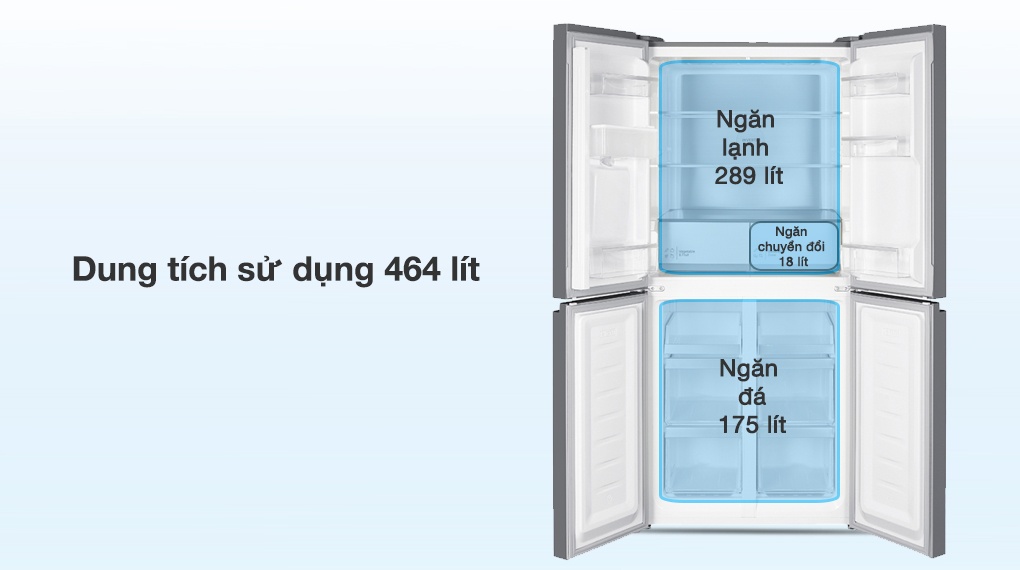 Dung tích 464 lít trữ đa dạng nhiều loại thực phẩm cho 4 - 5 người Dung tích 464 lít trữ đa dạng nhiều loại thực phẩm cho 4 - 5 người