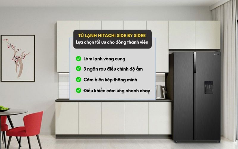 Chiếc tủ lạnh Hitachi Side By Side cao cấp làm nổi bật cả không gian nội thất