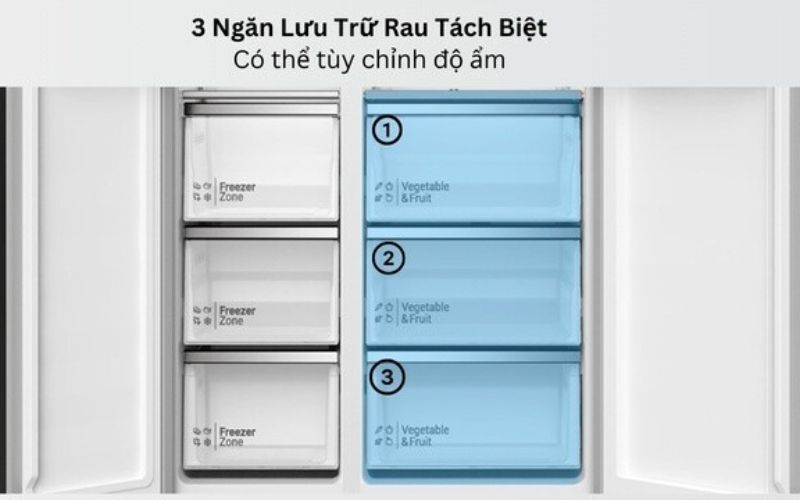 Ngăn chứa riêng biệt giúp rau củ, hoa quả giữ được độ tươi ngon, mọng nước Ngăn chứa riêng biệt giúp rau củ, hoa quả giữ được độ tươi ngon, mọng nước