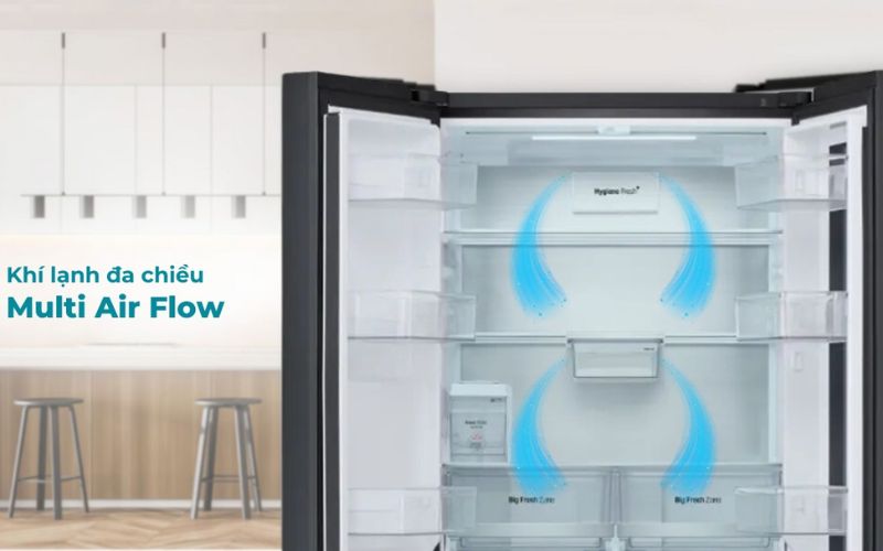 Luồng khí Multi Air Flow luân chuyển hơi lạnh toàn không gian tủ Luồng khí Multi Air Flow luân chuyển hơi lạnh toàn không gian tủ