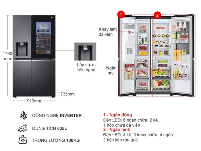 Tủ Lạnh LG Inverter 635 lít GR-X257MC