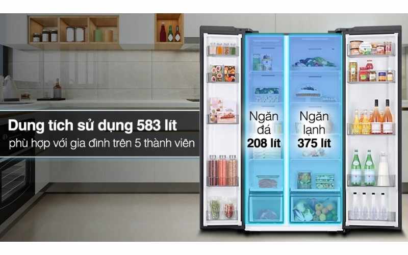 Dung tích 583 lít, tủ lạnh Samsung RS57DG400EM9 đáp ứng nhu cầu lưu trữ thực phẩm lớn Dung tích 583 lít, tủ lạnh Samsung RS57DG400EM9 đáp ứng nhu cầu lưu trữ thực phẩm lớn