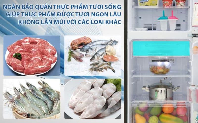 Ngăn bảo quản riêng biệt giữ thực phẩm tươi sống không bị ám mùi từ các loại thực phẩm khác Ngăn bảo quản riêng biệt giữ thực phẩm tươi sống không bị ám mùi từ các loại thực phẩm khác