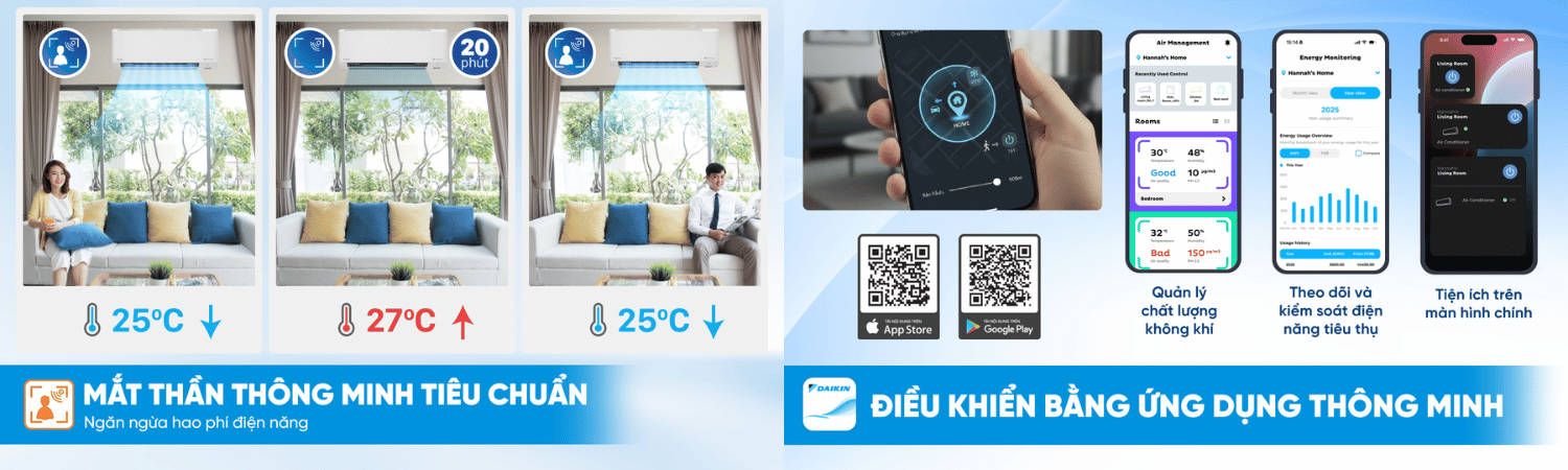 Mắt thần thông minh tiêu chuẩn và điều khiển thông minh Daikin Air Select ở dòng FTKM-AVMV