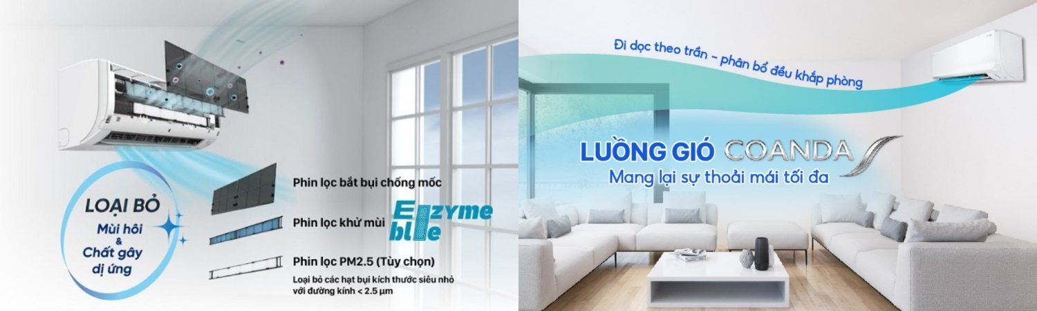 Phin lọc Enzyme Blue và Luồng gió Coanda ở FTKF35XVMV