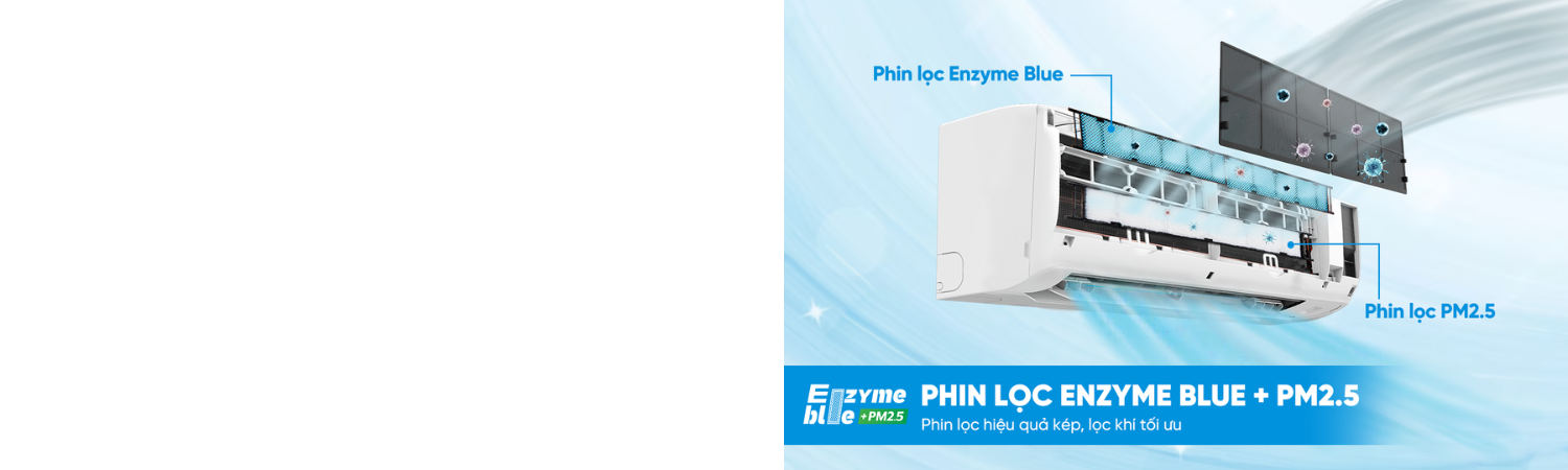 Kiểm soát độ ẩm Humi Comfort Plus và lọc khí hiệu quả cùng phin lọc Enzyme Blue + PM2.5 ở dòng FTKM25AVMV