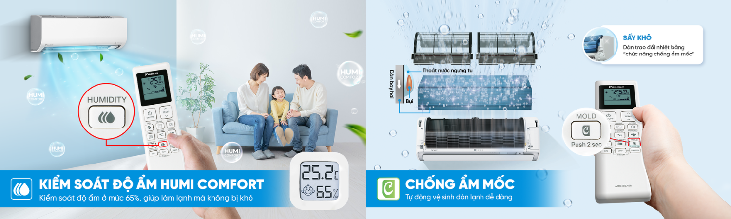 Công nghệ Humi Comfort và Công nghệ chống ẩm mốc trên Daikin FTKB