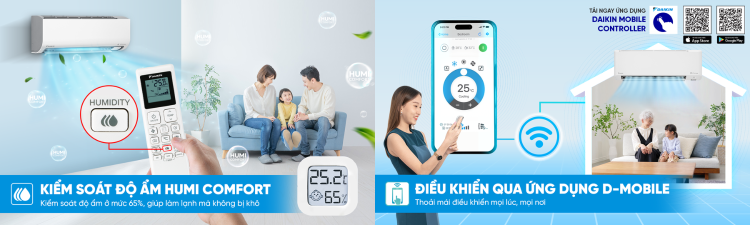 Công nghệ Humi Comfort và Điều khiển thông minh D-mobile trên dòng FTKF