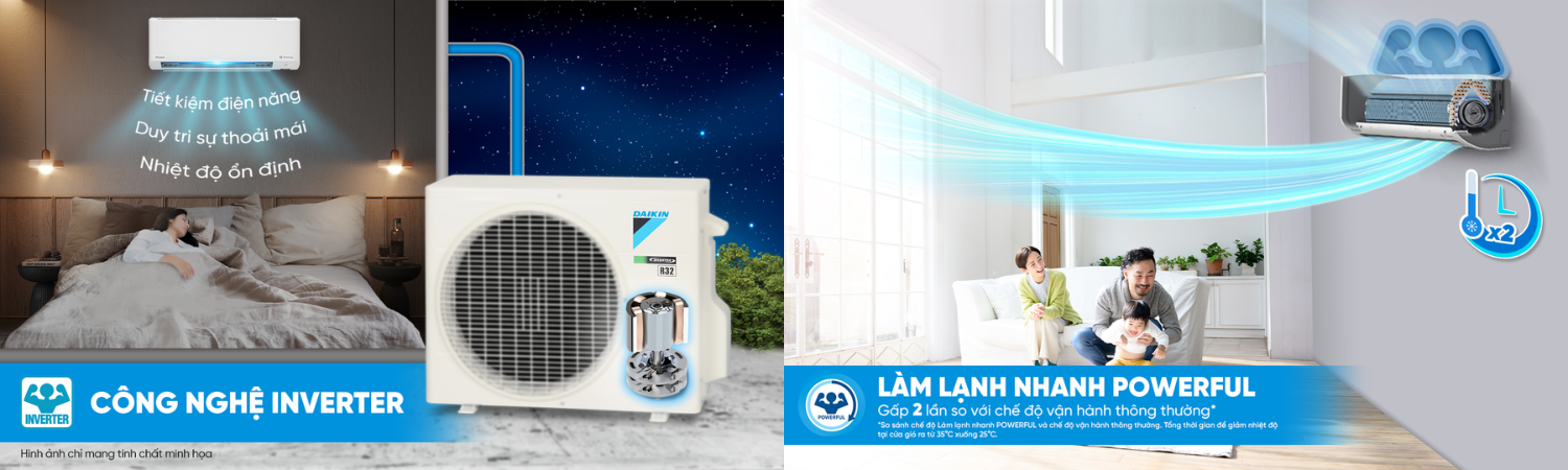 Công nghệ Inverter và Chức năng Powerful trên dòng FTKM-AVMV