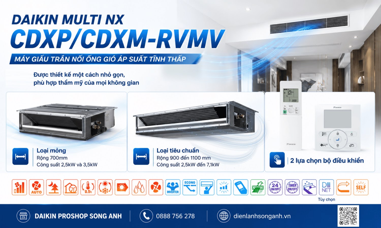 Daikin Multi NX máy giấu trần áp suất tĩnh thấp