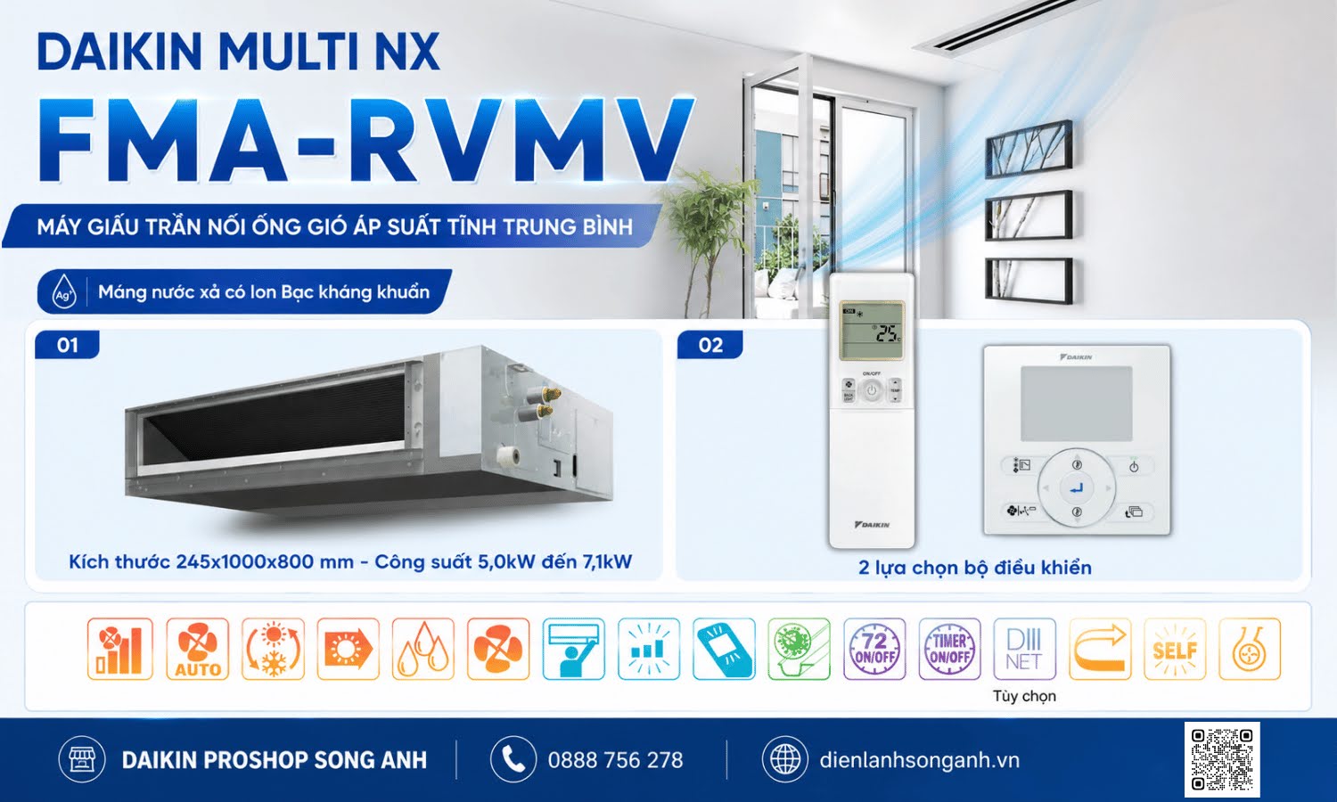 Daikin Multi NX máy giấu trần nối ống gió áp suất tĩnh trung bình
