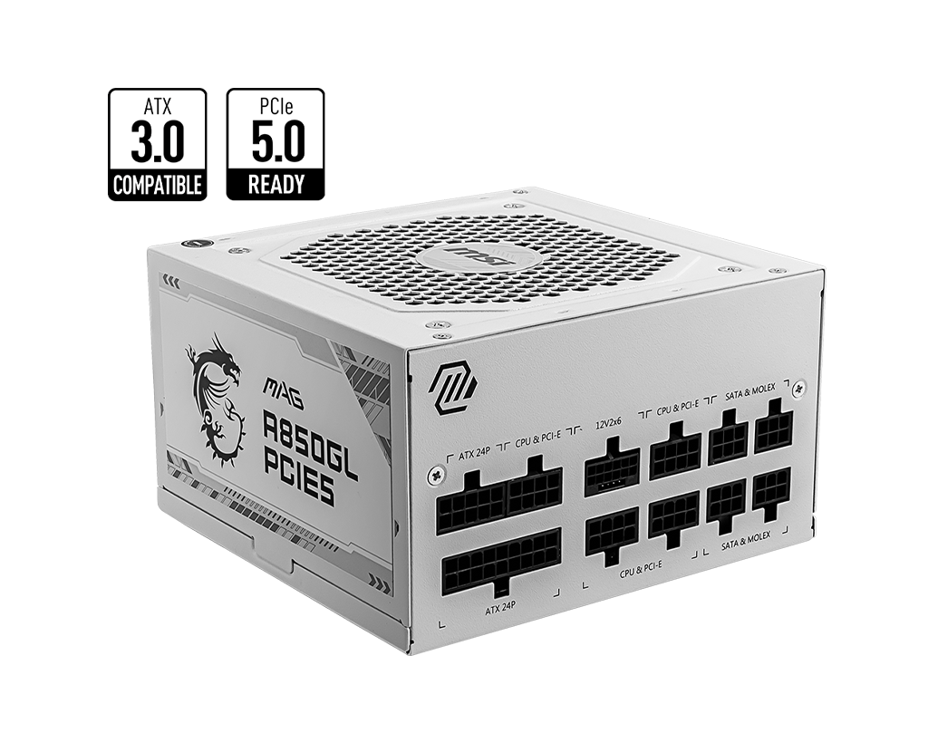 Nguồn máy tính MSI MAG A850GL PCIE5 WHITE - 80 Plus Gold - Full Modular (850W)