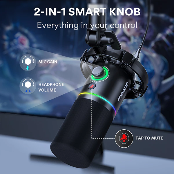 Micro Maono PD200X Podcast chế độ kép USB/XLR đèn RGB và phần mềm điều chỉnh cho PC/ điện thoại/ Livestream/ ghi âm