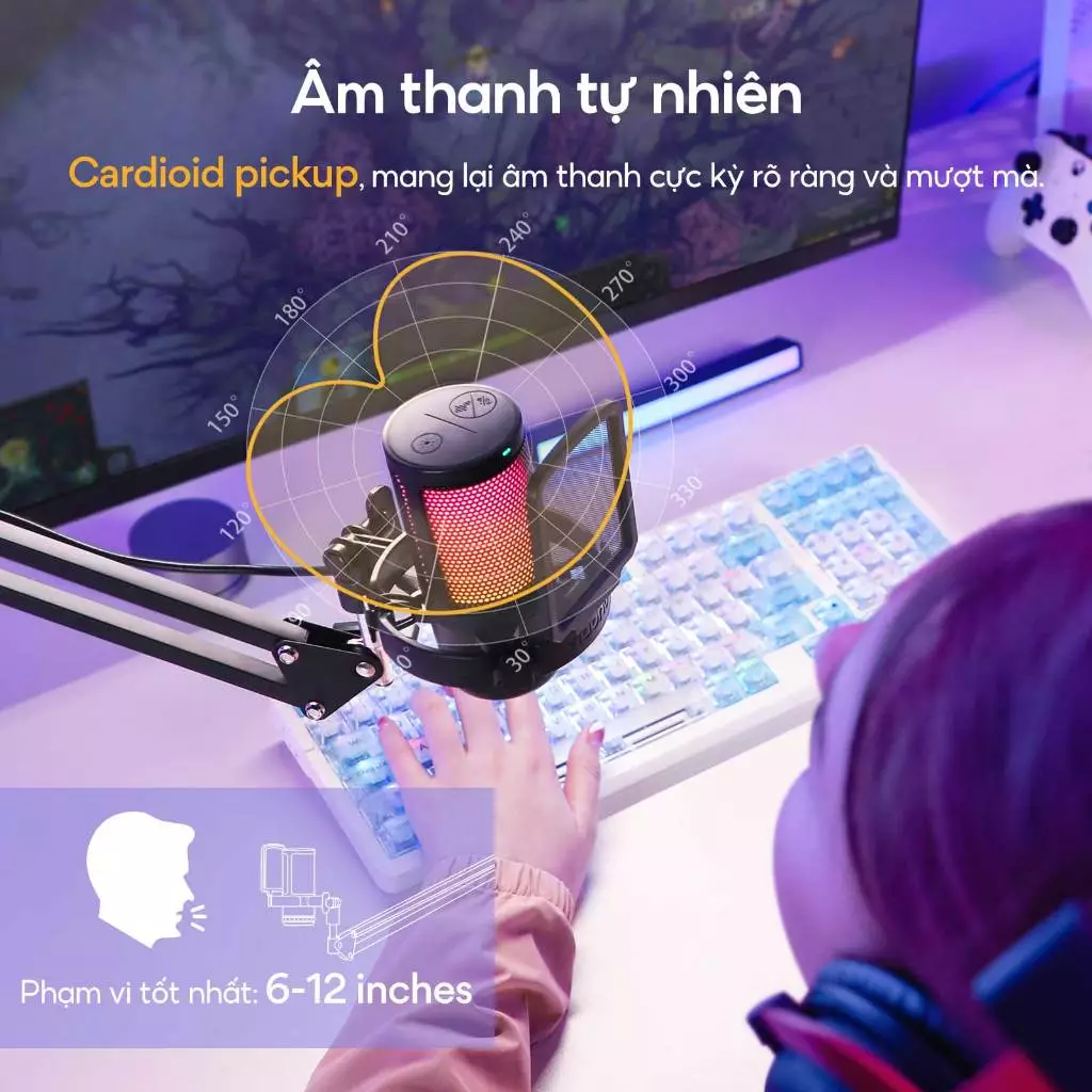 Micro thu âm MAONO DGM20 RGB USB Condenser với độ điều chỉnh lớn/chức năng thiết lập phần mềm cho PC/game/livestream