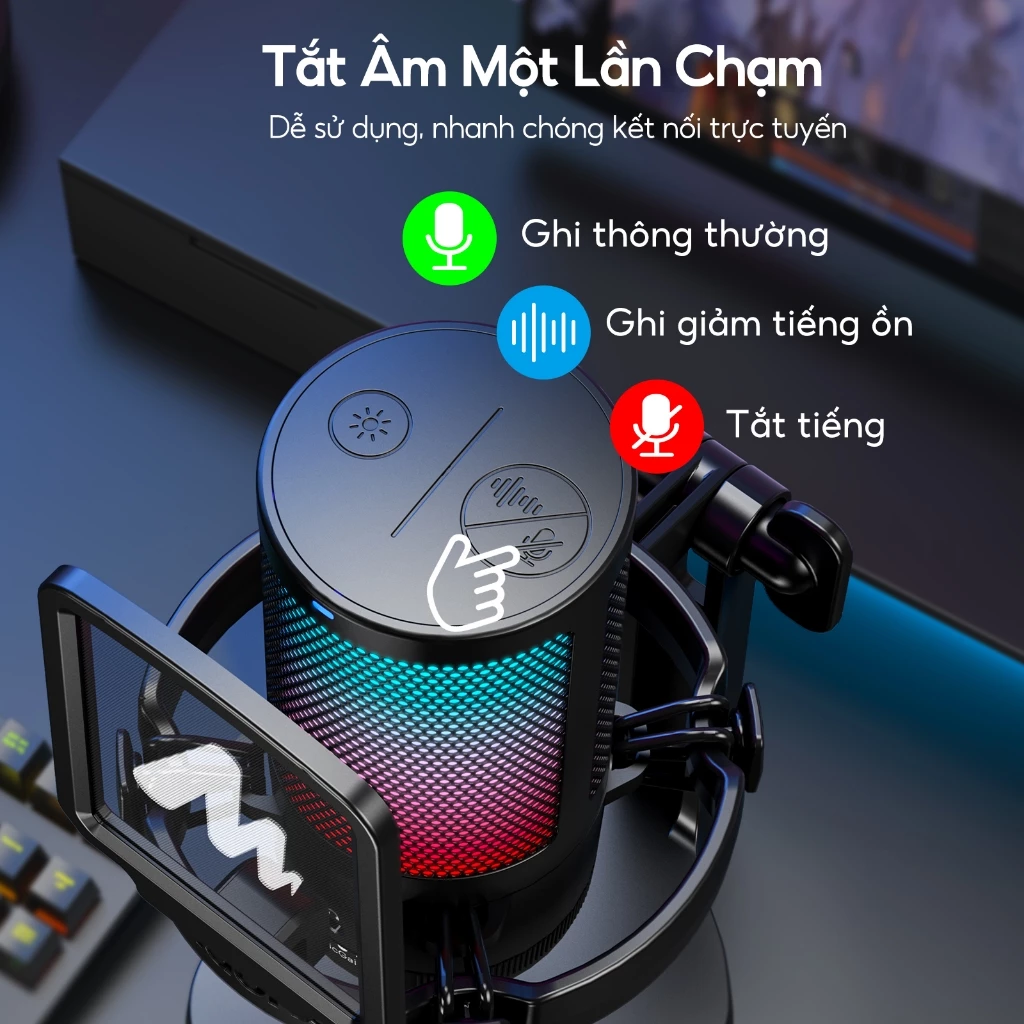 Micro thu âm MAONO DGM20 RGB USB Condenser với độ điều chỉnh lớn/chức năng thiết lập phần mềm cho PC/game/livestream