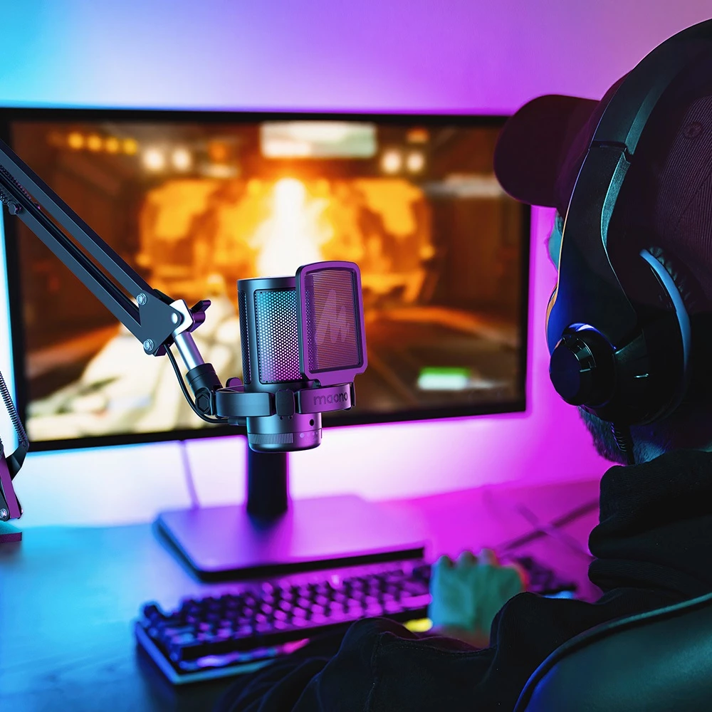 Micro thu âm MAONO DGM20 RGB USB Condenser với độ điều chỉnh lớn/chức năng thiết lập phần mềm cho PC/game/livestream
