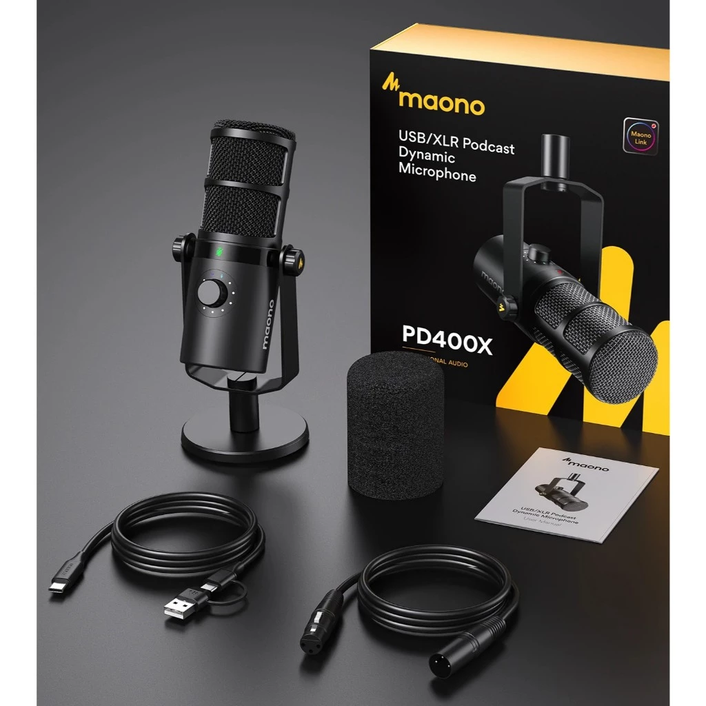 Micro MAONO năng động Maono PD400X thu âm hỗ trợ USB/XLR 2 chế độ radio cho PC/điện thoại/phát trực tiếp/podcast/ghi âm