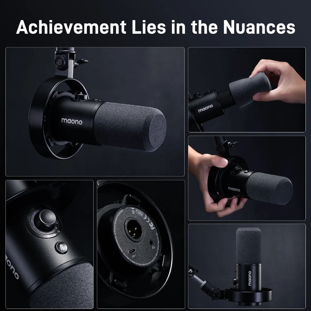 Micrô động Maono PD300X XLR / USB Chế độ kép Podcast Mic ghi âm phòng thu chuyên nghiệp với ứng dụng liên kết Maono