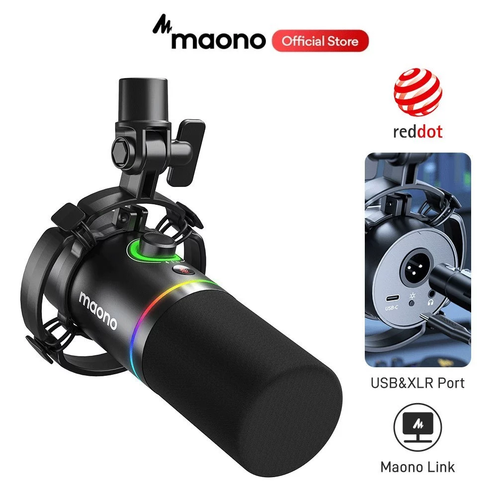Micro Maono PD200X Podcast chế độ kép USB/XLR đèn RGB và phần mềm điều chỉnh cho PC/ điện thoại/ Livestream/ ghi âm