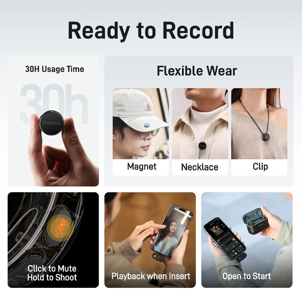 Micro Lavalier không dây Maono T5 Micro khử tiếng ồn với ứng dụng liên kết Maono cho điện thoại thông minh, Vlogging, phát trực tiếp